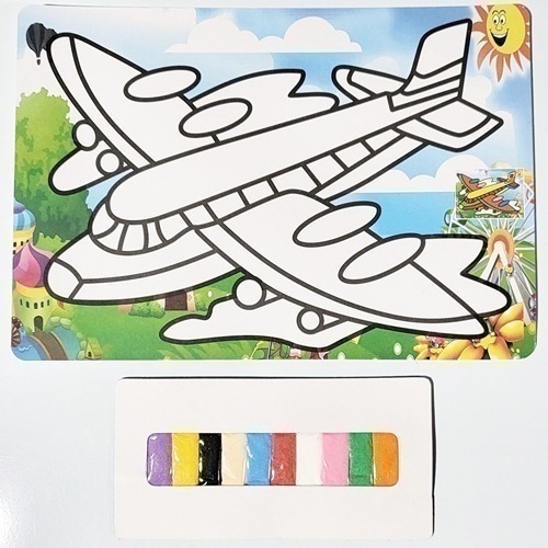 색모래모자이크(비행기)1봉 구성 - 비행기 접착판(가로 27.5+ 세로 20.5cm), 모래 세트 10p