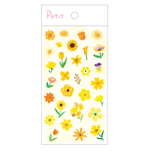 PD904 컬러플라워 옐로우 쁘띠팬시 다이어리 스티커 꽃 봄 노랑 옐로우 컬러