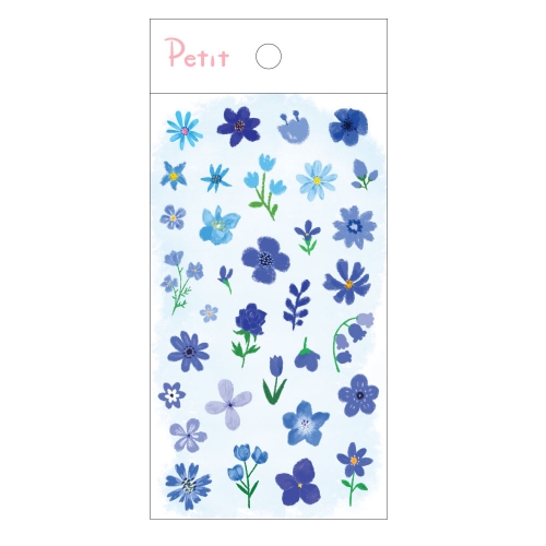 PD905 컬러플라워 블루 쁘띠팬시 다이어리 스티커 꽃 봄 파랑 블루 컬러