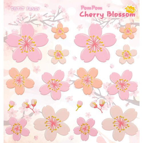 DA5434 PomPom Cherry Blossom(BIG) 폼폼 체리블라썸 쁘띠팬시 다이어리 캘린더 계절 시즌 봄 벚꽃 꽃 캐스팅 스티커